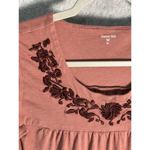 Garnet Hill Sz XS Folkloric Boho‎ Floral Embroidered Swing Top 3/4 Bishop Sleeve - Picture 9 of 10